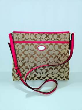 Vintage Coach Signature Canvas File Crossbody Bag in Tan and Pink F36378